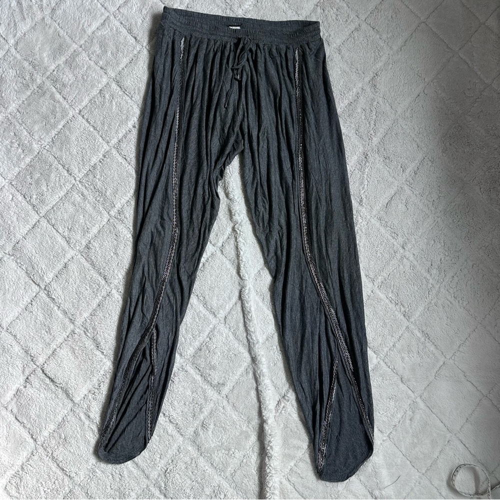 Haute Hippie | Gray Beaded Draped Jersey Harem Pants | Size Small